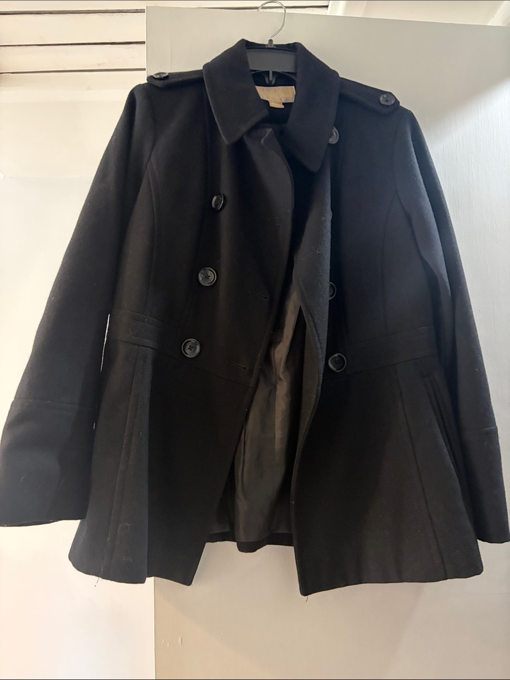 MICHAEL Michael Kors Black Double-Breasted Wool Peacoat